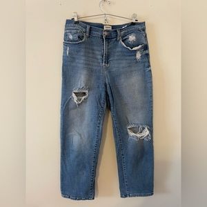 Kenzie distressed slim straight jeans, size 10